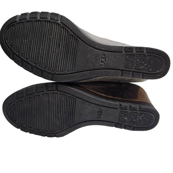 UGG Joely Wedge Boot 1012528 Gray Leather Zip Waterproof Lined Boots Size 7 - Picture 10 of 12